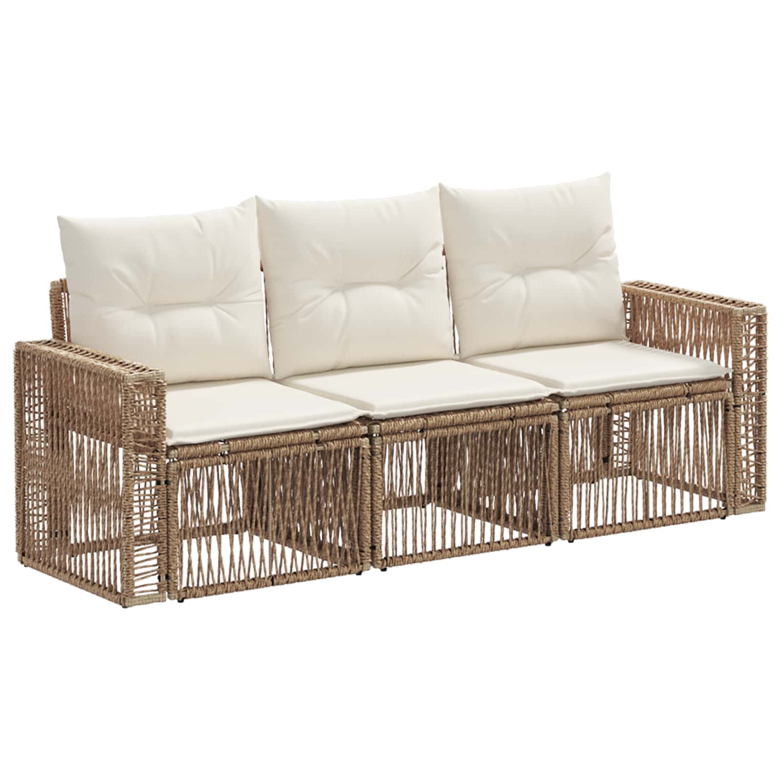 Gartensofa-set 3 stk. Beige und Cremeweiß Poly-Rattan