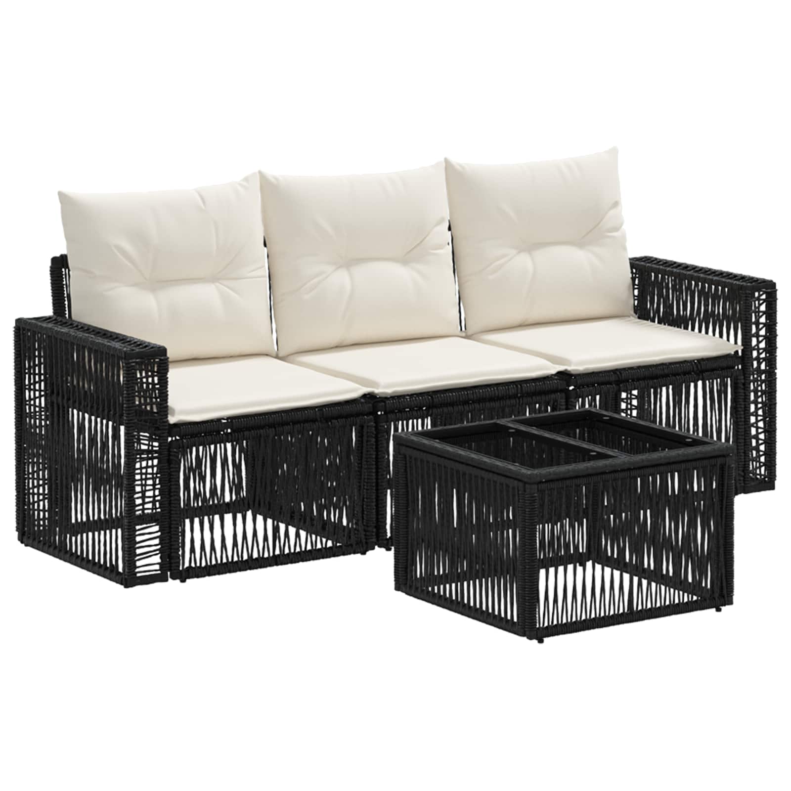 Gartensofa-set 4 stk. Schwarz und Cremeweiß Poly-Rattan