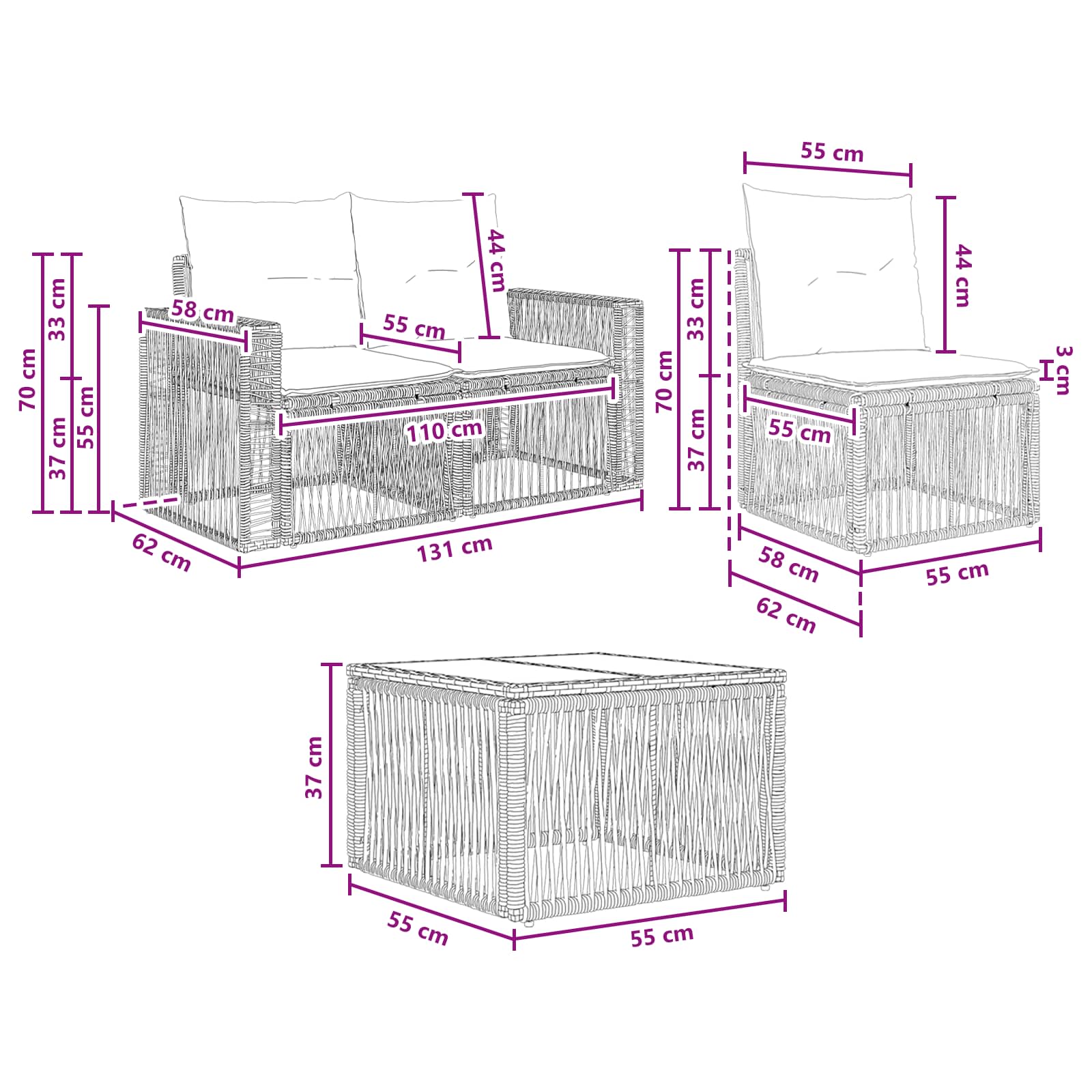 Gartensofa-set 4 stk. Schwarz und Cremeweiß Poly-Rattan