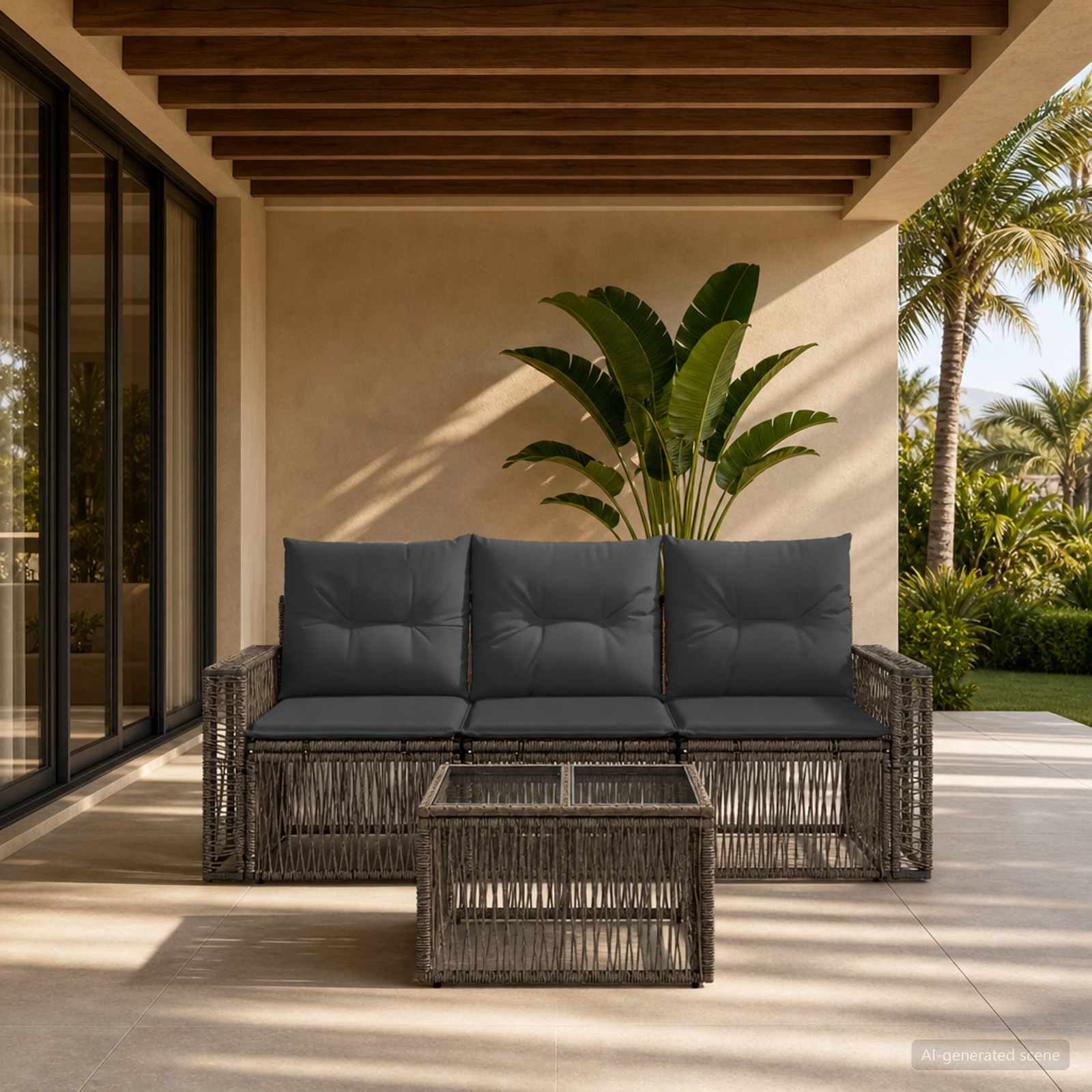 Gartensofa-set 4 stk. Grau und Dunkelgrau Poly-Rattan