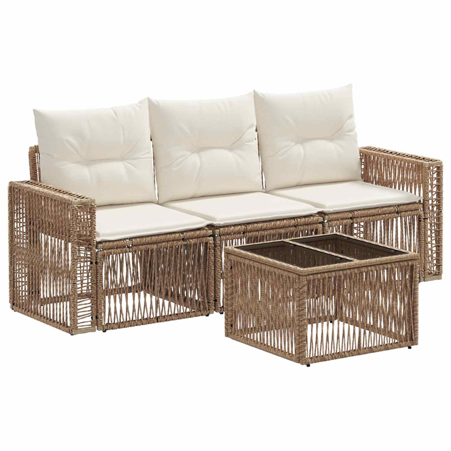 Gartensofa-set 4 pcs Beige und Cremeweiß Poly-Rattan