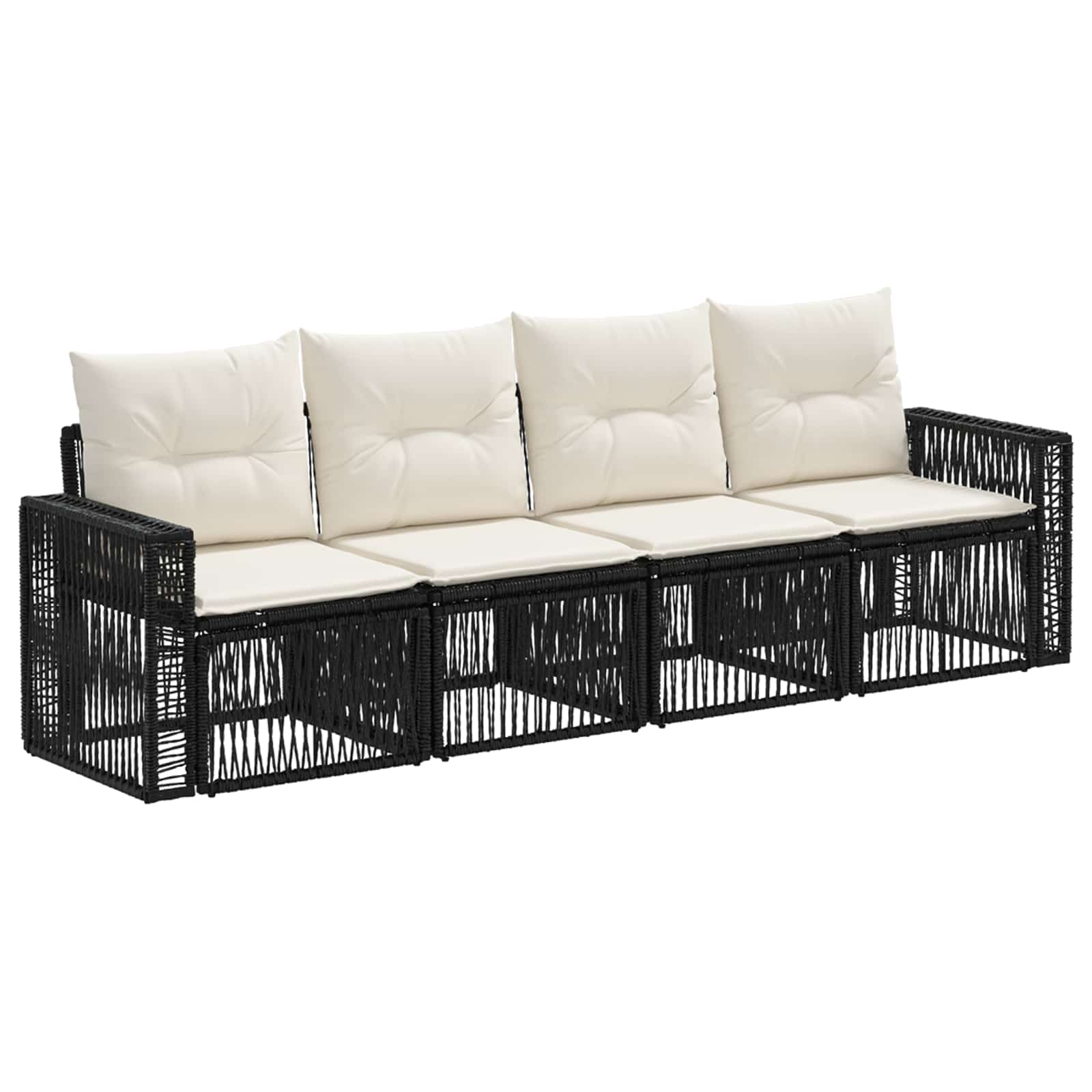 Gartensofa-set 4 stk. Schwarz und Cremeweiß Poly-Rattan