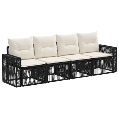 Gartensofa-set 4 stk. Schwarz und Cremeweiß Poly-Rattan