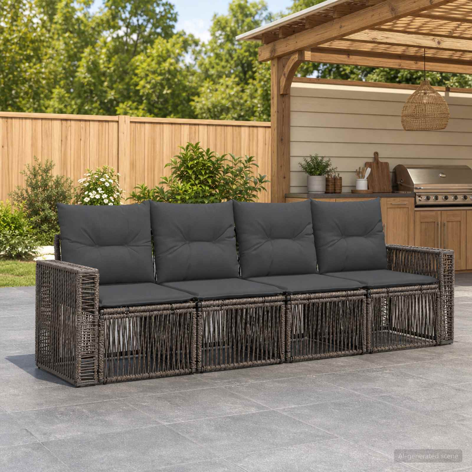 Gartensofa-set 4 stk. Grau und Dunkelgrau Poly-Rattan
