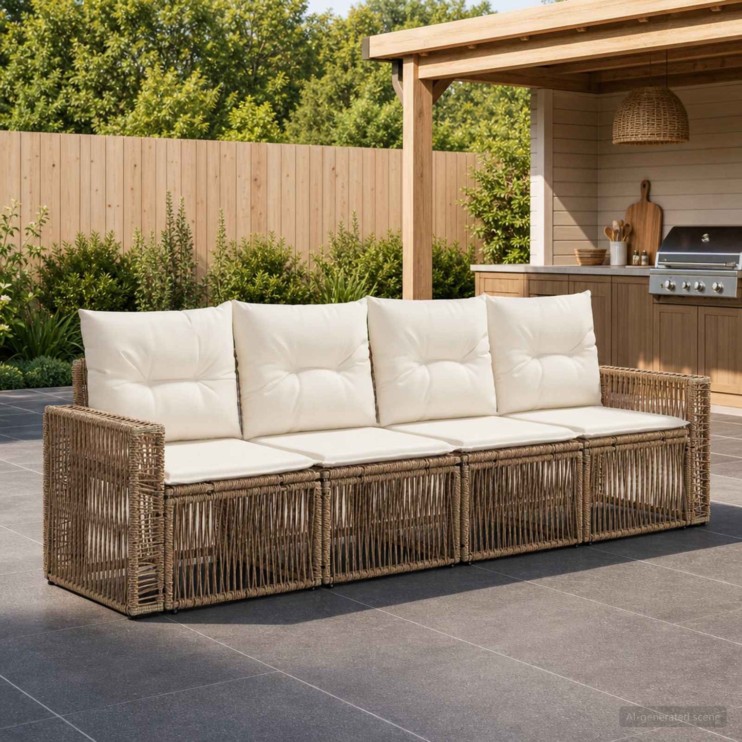 Gartensofa-set 4 pcs Beige und Cremeweiß Poly-Rattan