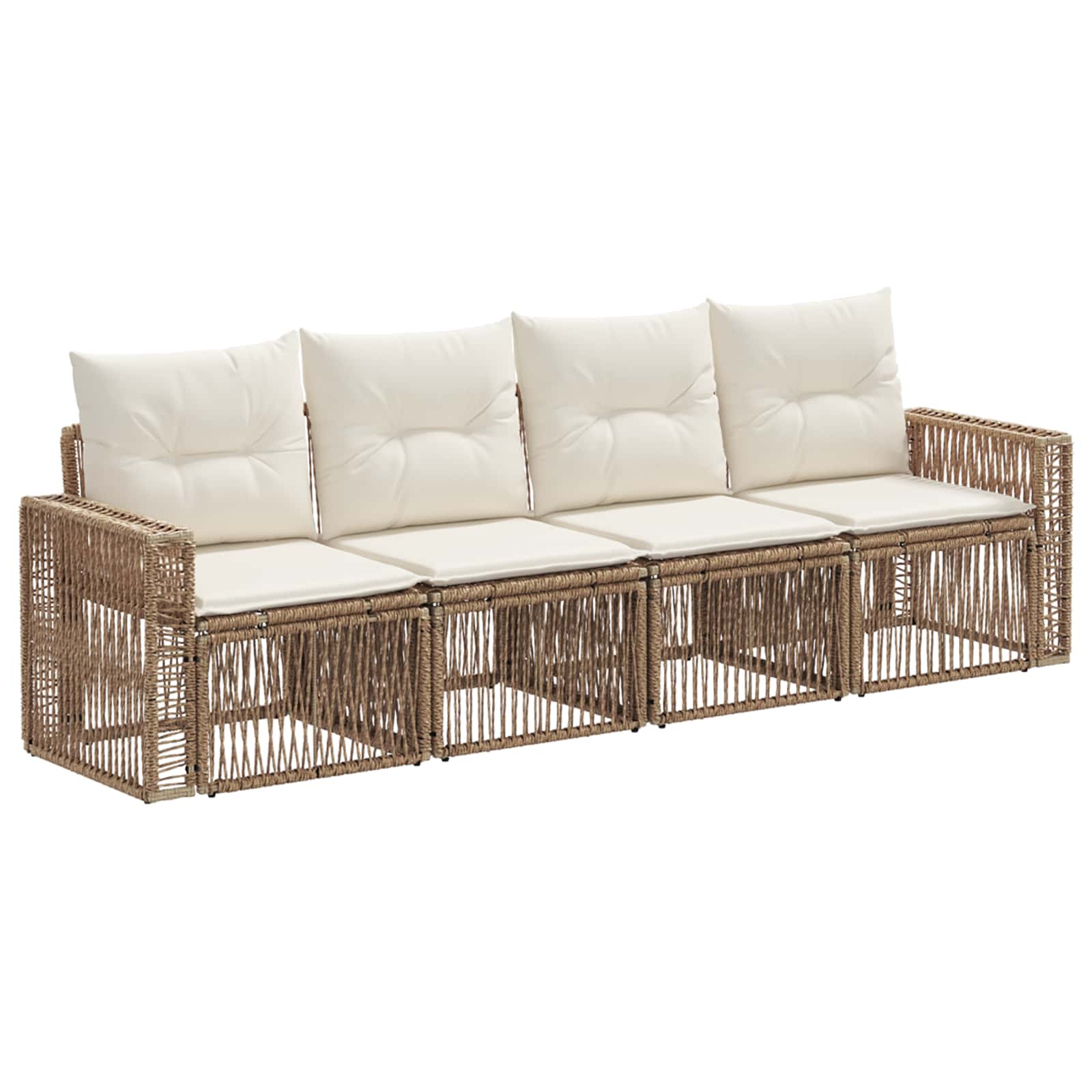 Gartensofa-set 4 pcs Beige und Cremeweiß Poly-Rattan