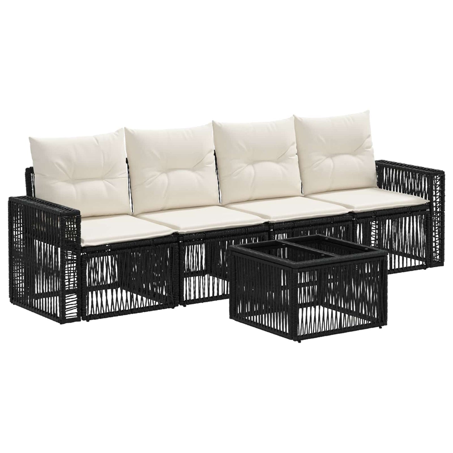 Gartensofa-set 5 stk. Schwarz und Cremeweiß Poly-Rattan