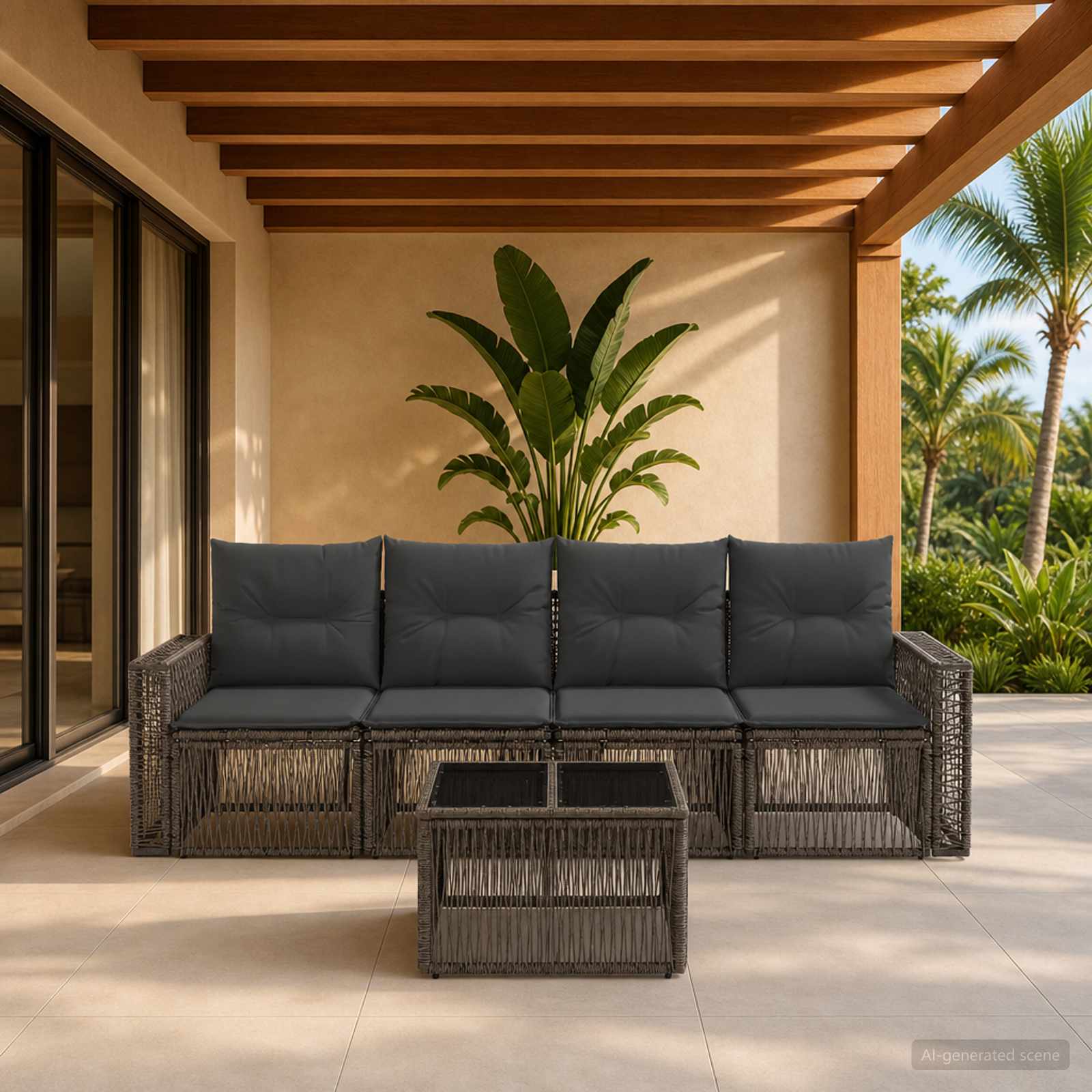 Gartensofa-set 5 stk. Grau und Dunkelgrau Poly-Rattan