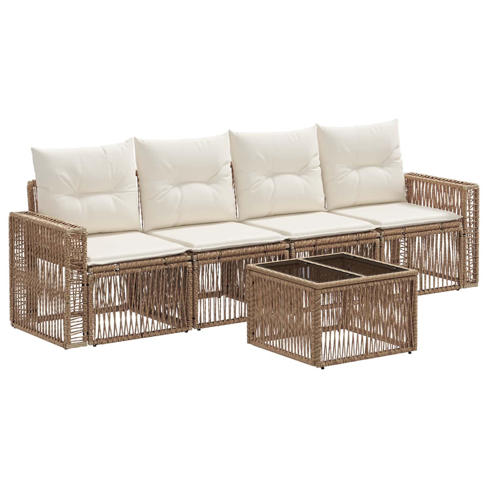 Gartensofa-set 5 pcs Beige und Cremeweiß Poly-Rattan