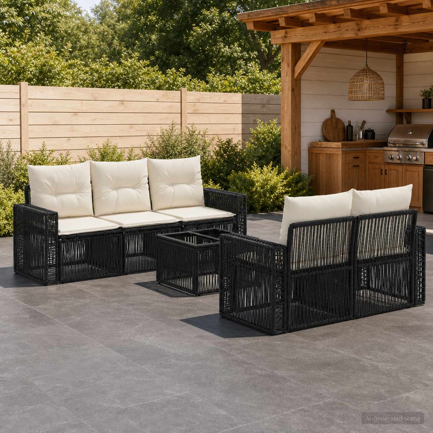 Gartensofa-set 6 stk. Schwarz Poly-Rattan