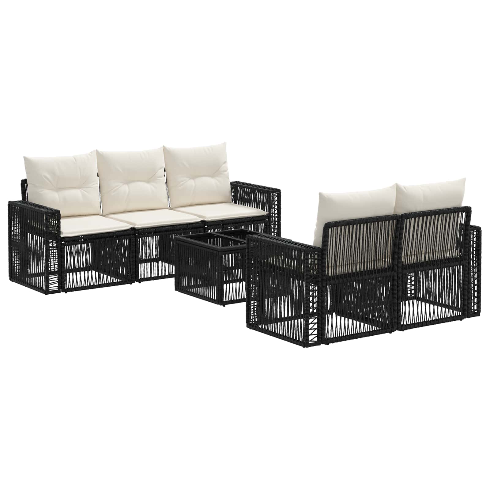 Gartensofa-set 6 stk. Schwarz Poly-Rattan