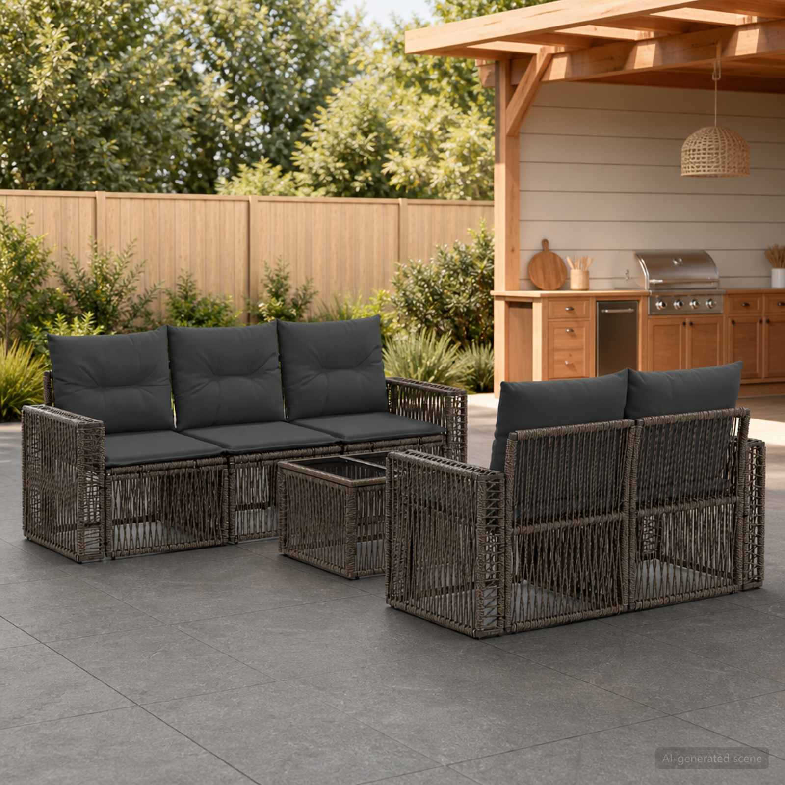 Gartensofa-set 6 stk. Grau Poly-Rattan