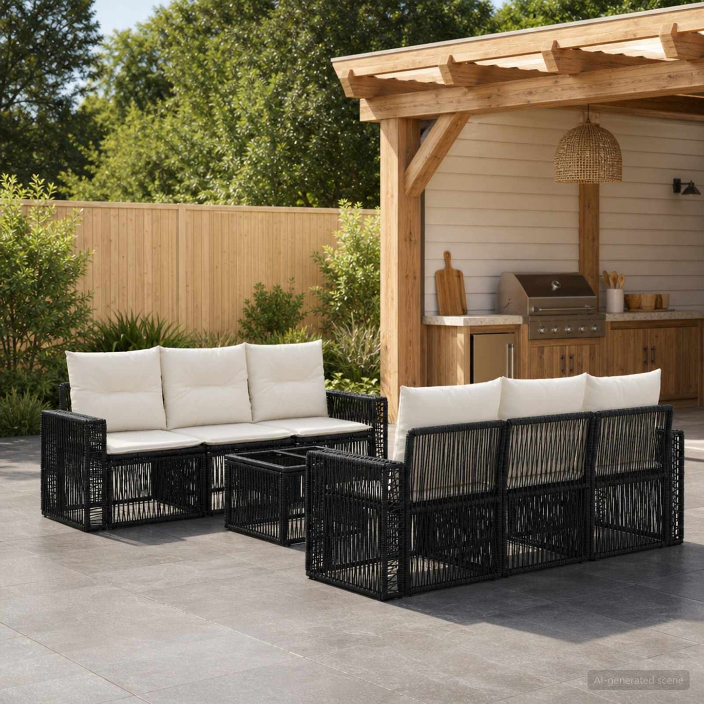 Gartensofa-set 7 stk. Schwarz Poly-Rattan