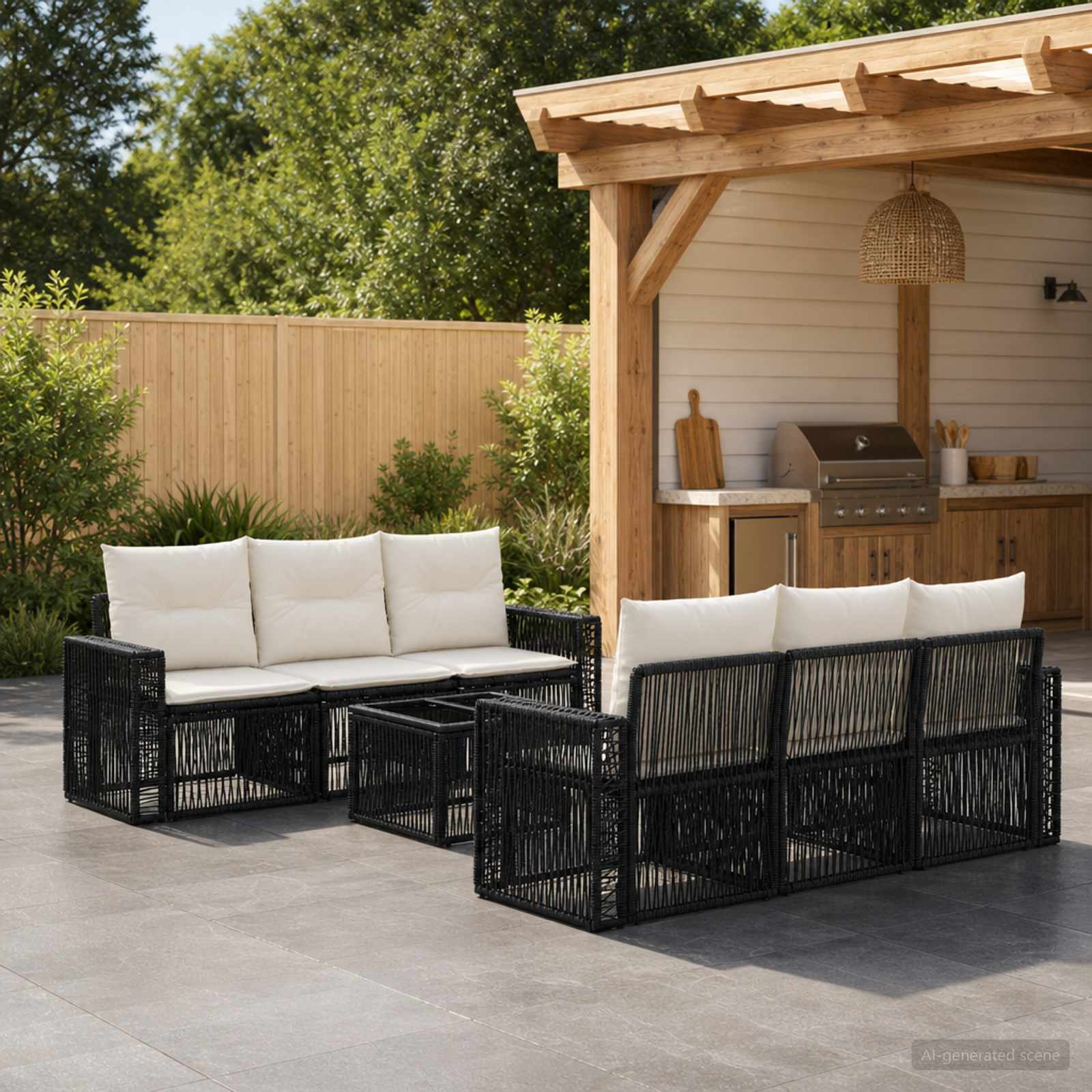 Gartensofa-set 7 stk. Schwarz Poly-Rattan