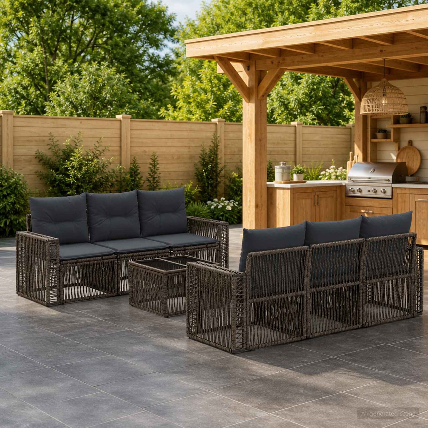Gartensofa-set 7 stk. Grau Poly-Rattan
