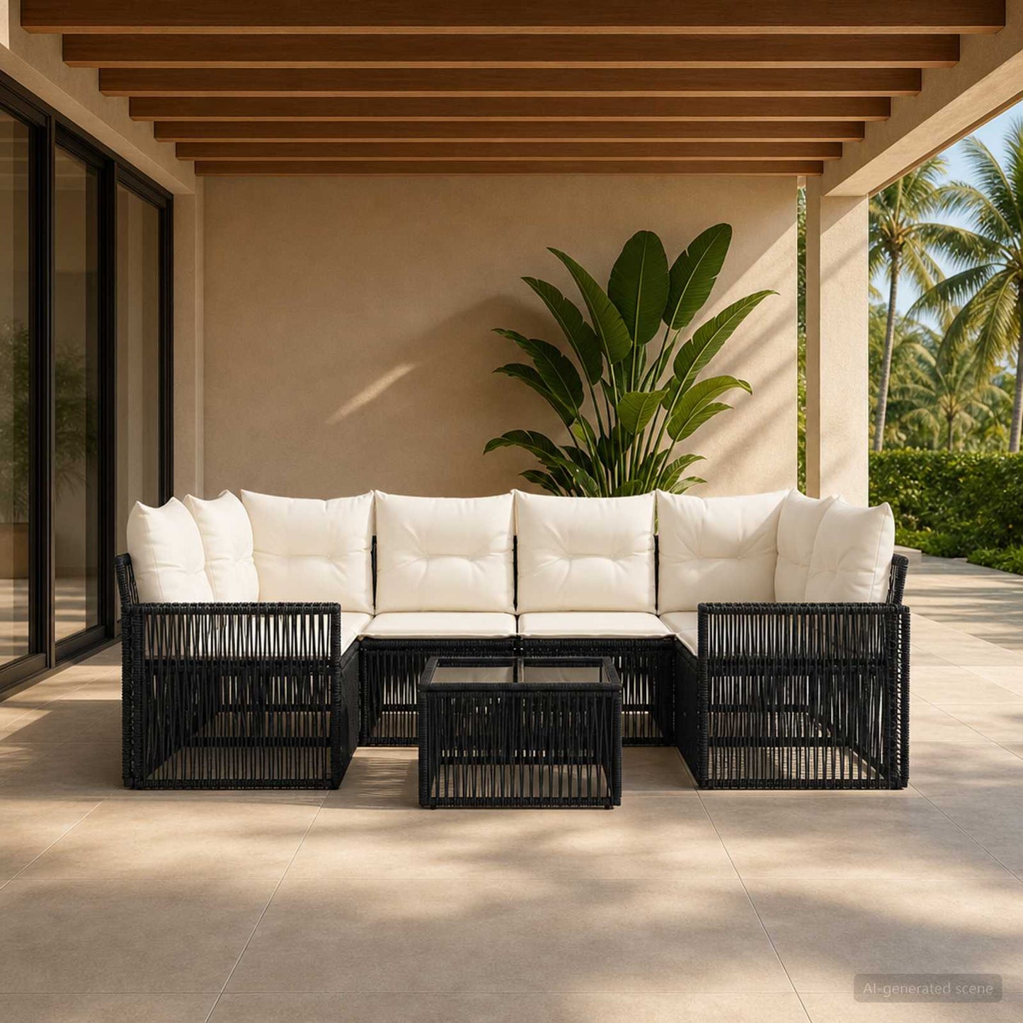 Gartensofa-set 7 stk. Schwarz Poly-Rattan