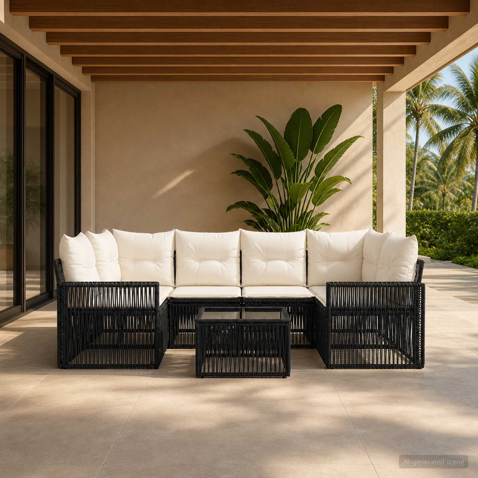 Gartensofa-set 7 stk. Schwarz Poly-Rattan