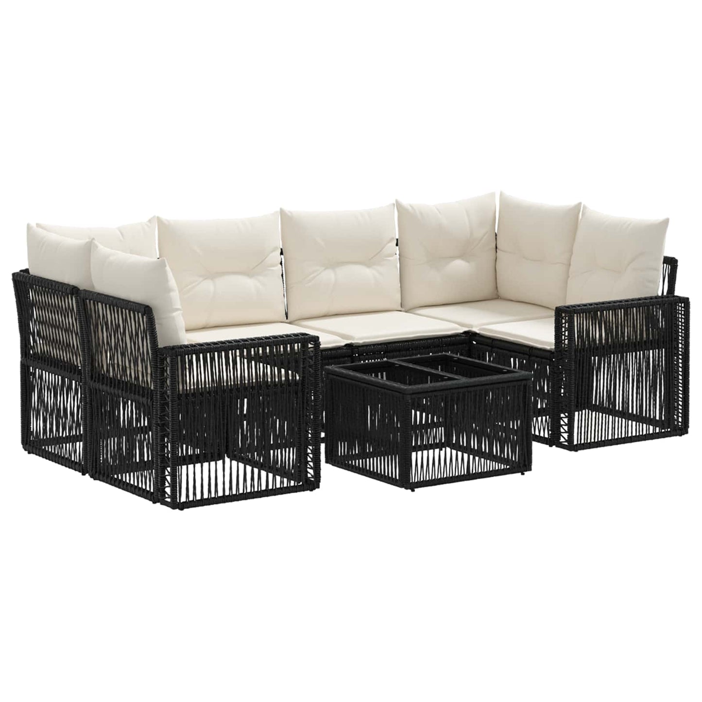Gartensofa-set 7 stk. Schwarz Poly-Rattan