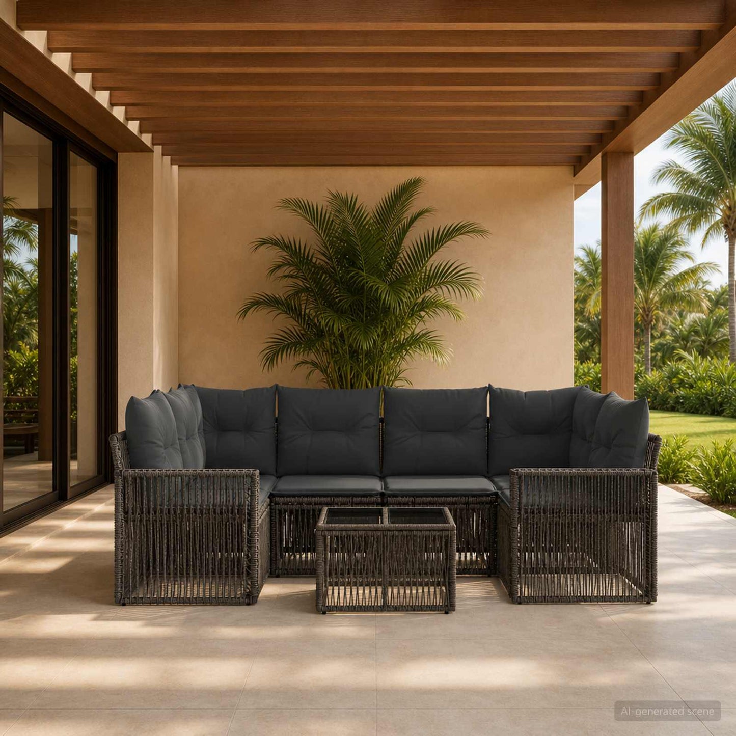Gartensofa-set 7 stk. Grau Poly-Rattan