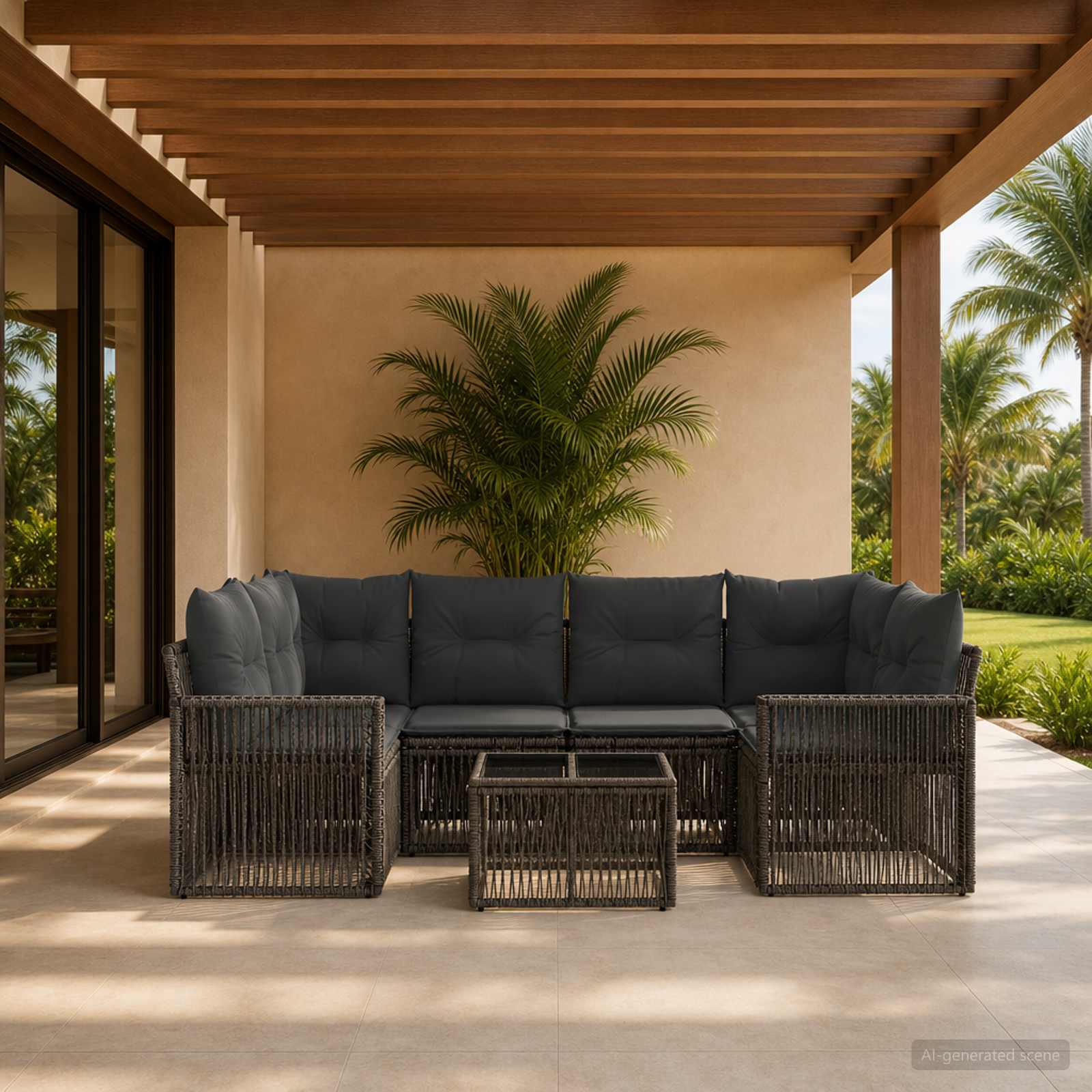Gartensofa-set 7 stk. Grau Poly-Rattan