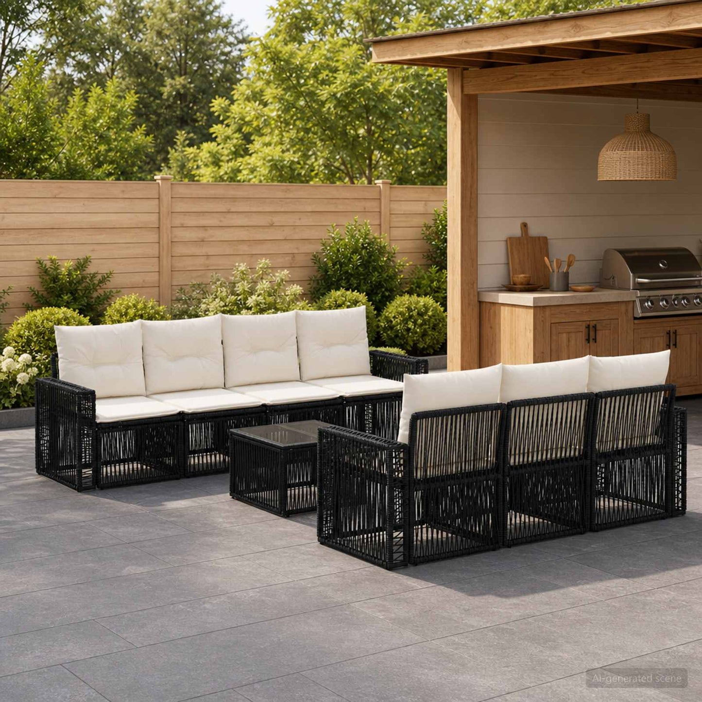 Gartensofa-set 8 stk. Schwarz Poly-Rattan