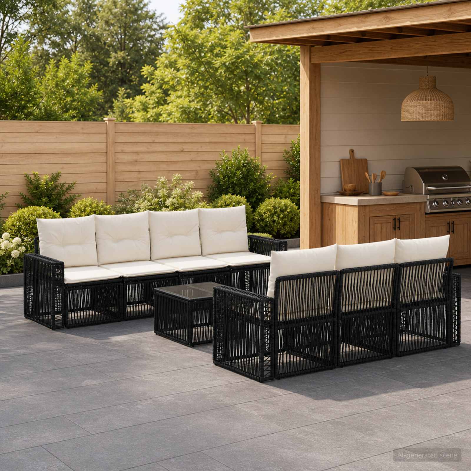 Gartensofa-set 8 stk. Schwarz Poly-Rattan
