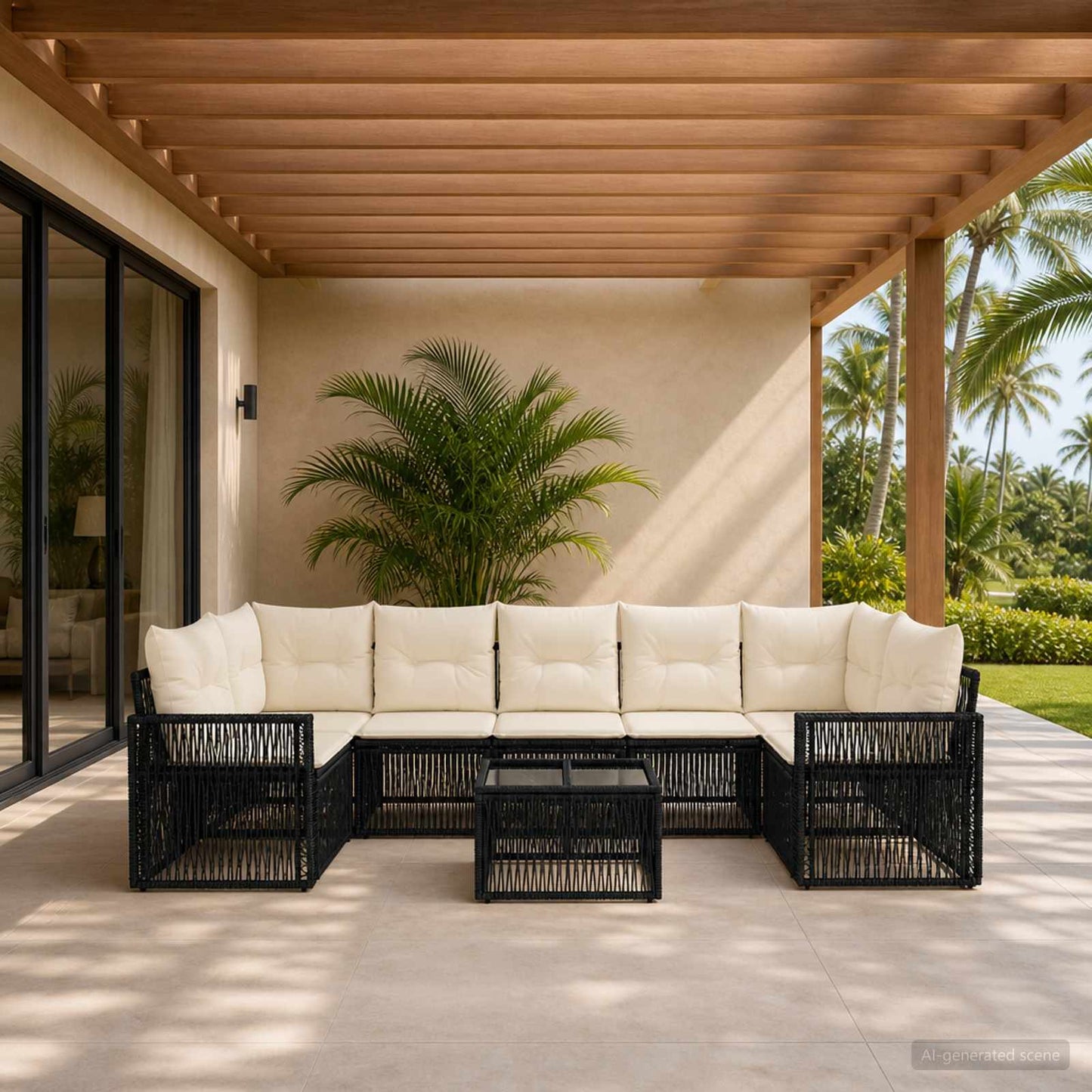 Gartensofa-set 8 stk. Schwarz Poly-Rattan