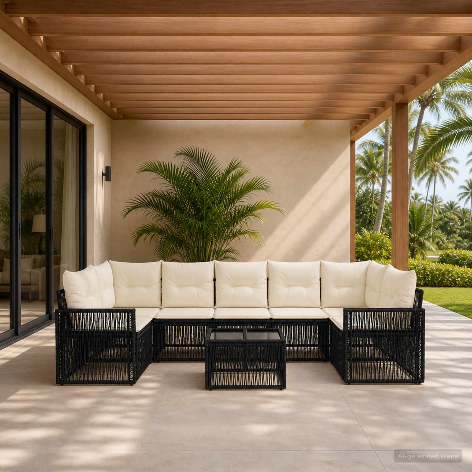 Gartensofa-set 8 stk. Schwarz Poly-Rattan
