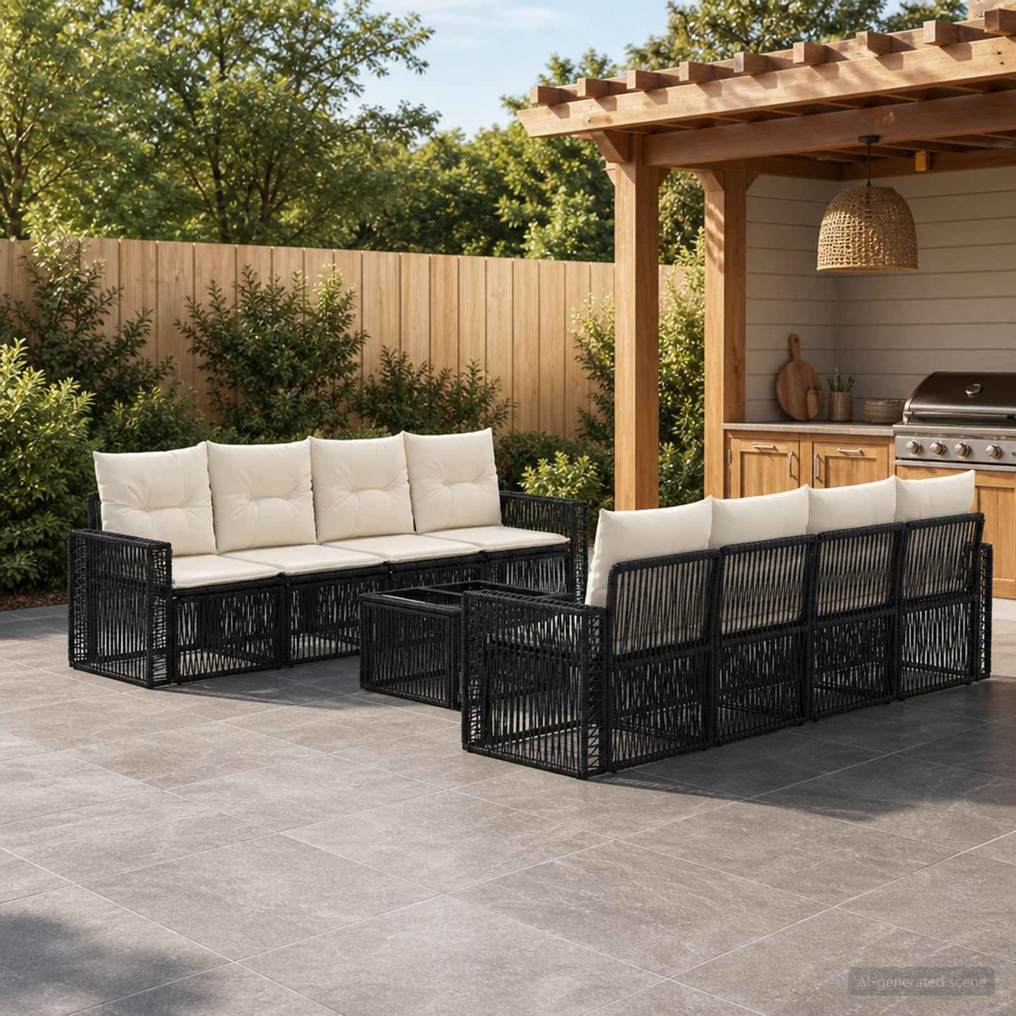 Gartensofa-set 9 stk. Schwarz Poly-Rattan