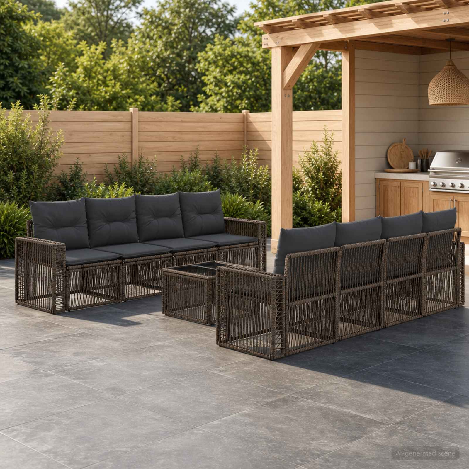 Gartensofa-set 9 stk. Grau Poly-Rattan