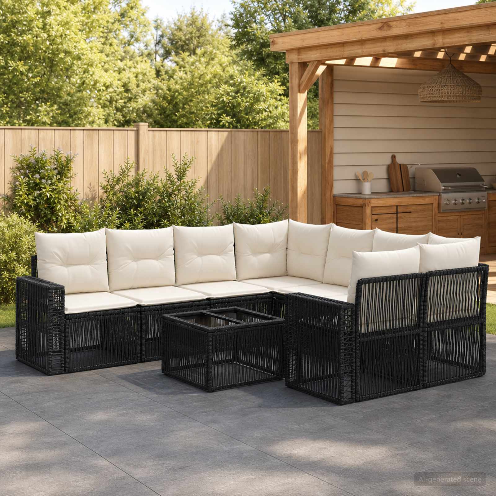 Gartensofa-set 9 stk. Schwarz Poly-Rattan