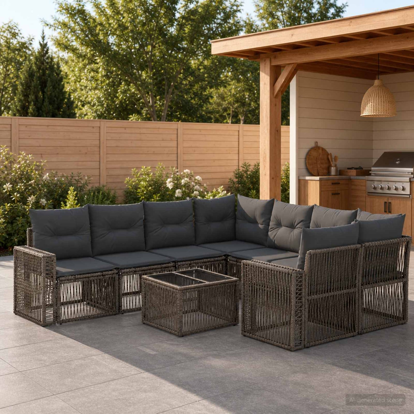 Gartensofa-set 9 stk. Grau Poly-Rattan