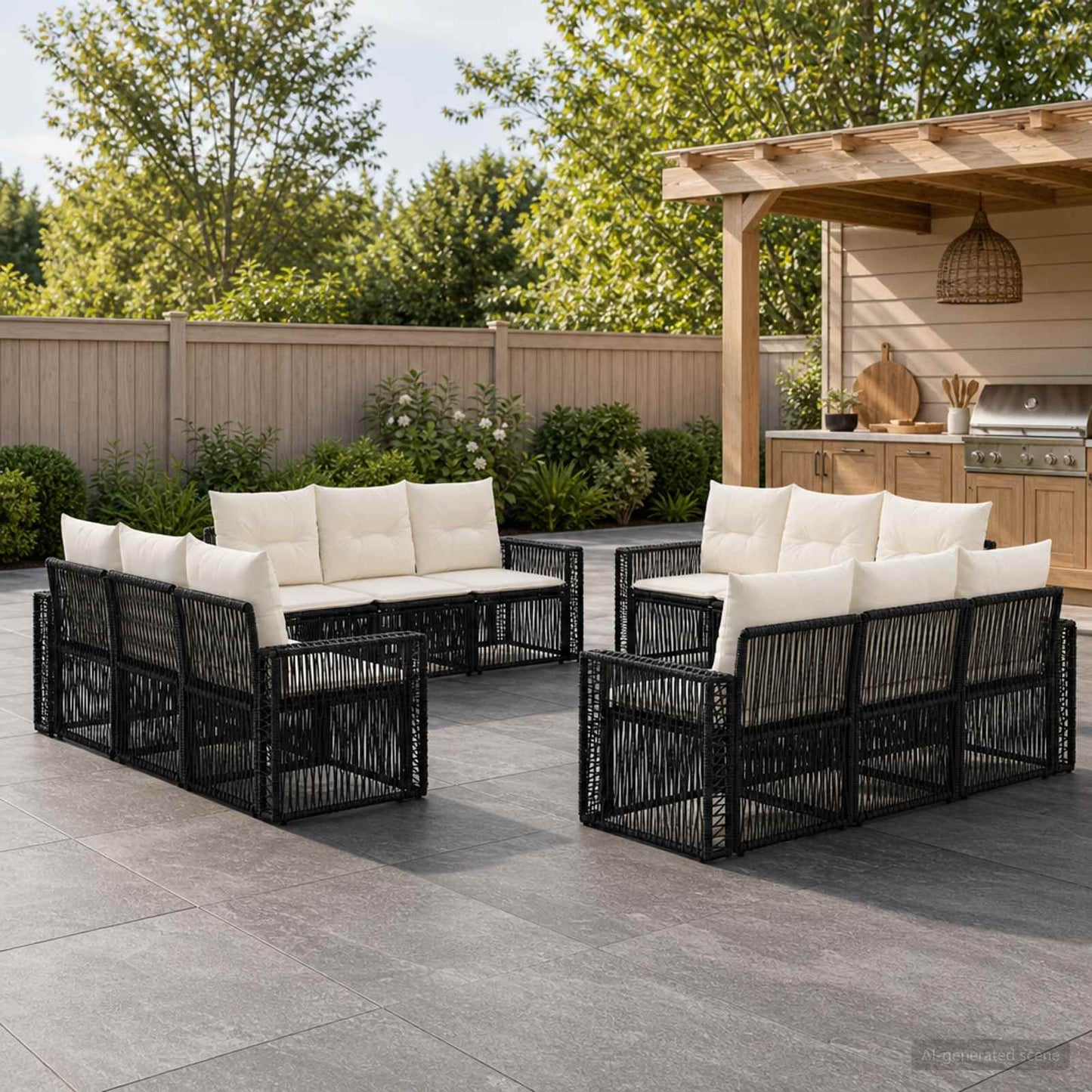 Gartensofa-set 12 stk. Schwarz und Cremeweiß Poly-Rattan