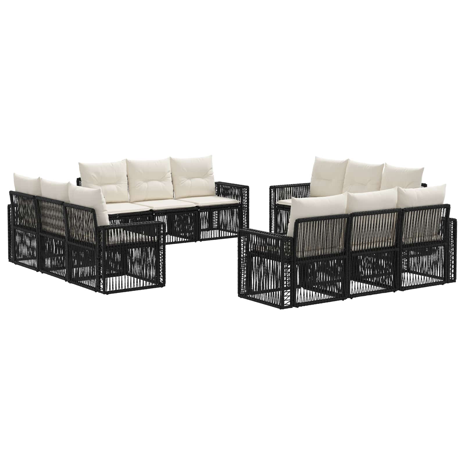 Gartensofa-set 12 stk. Schwarz und Cremeweiß Poly-Rattan