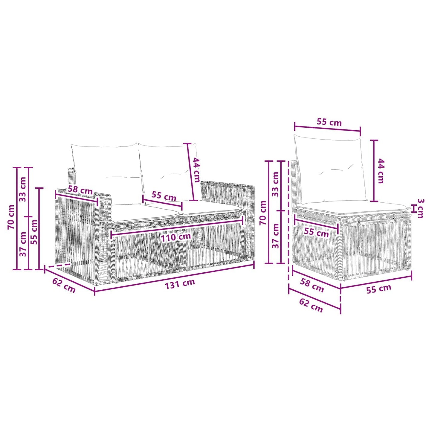 Gartensofa-set 12 stk. Schwarz und Cremeweiß Poly-Rattan