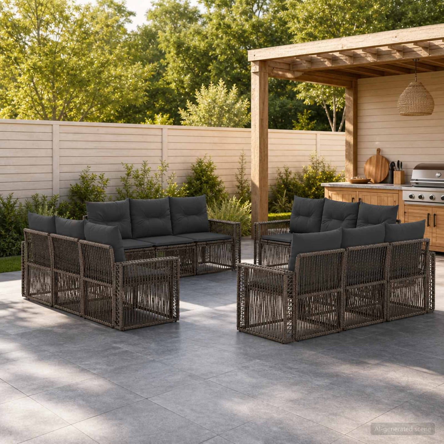 Gartensofa-set 12 pcs Grau und Dunkelgrau Poly-Rattan