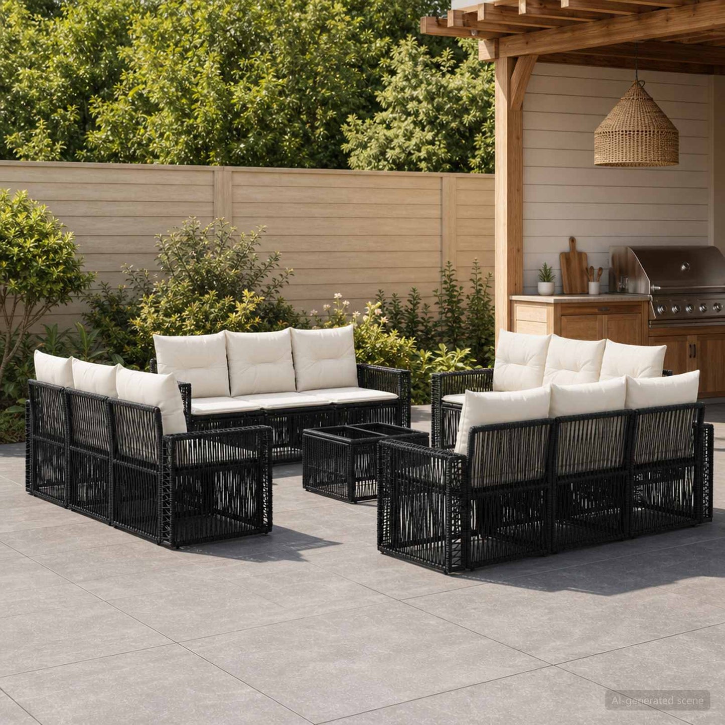 Gartensofa-set 13 stk. Schwarz und Cremeweiß Poly-Rattan