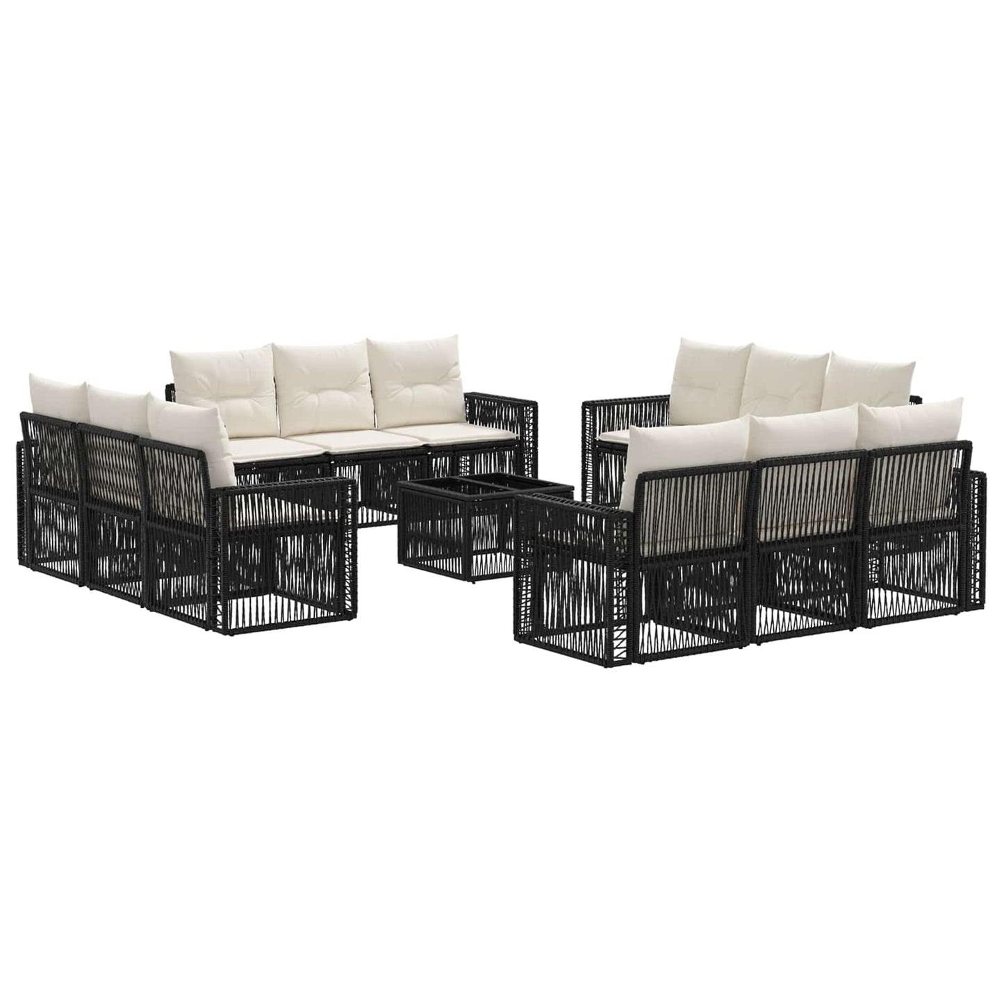 Gartensofa-set 13 stk. Schwarz und Cremeweiß Poly-Rattan