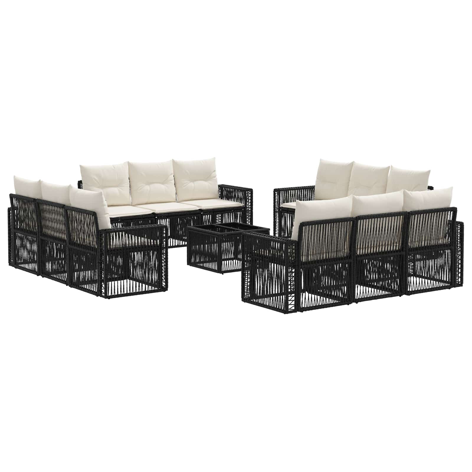Gartensofa-set 13 stk. Schwarz und Cremeweiß Poly-Rattan