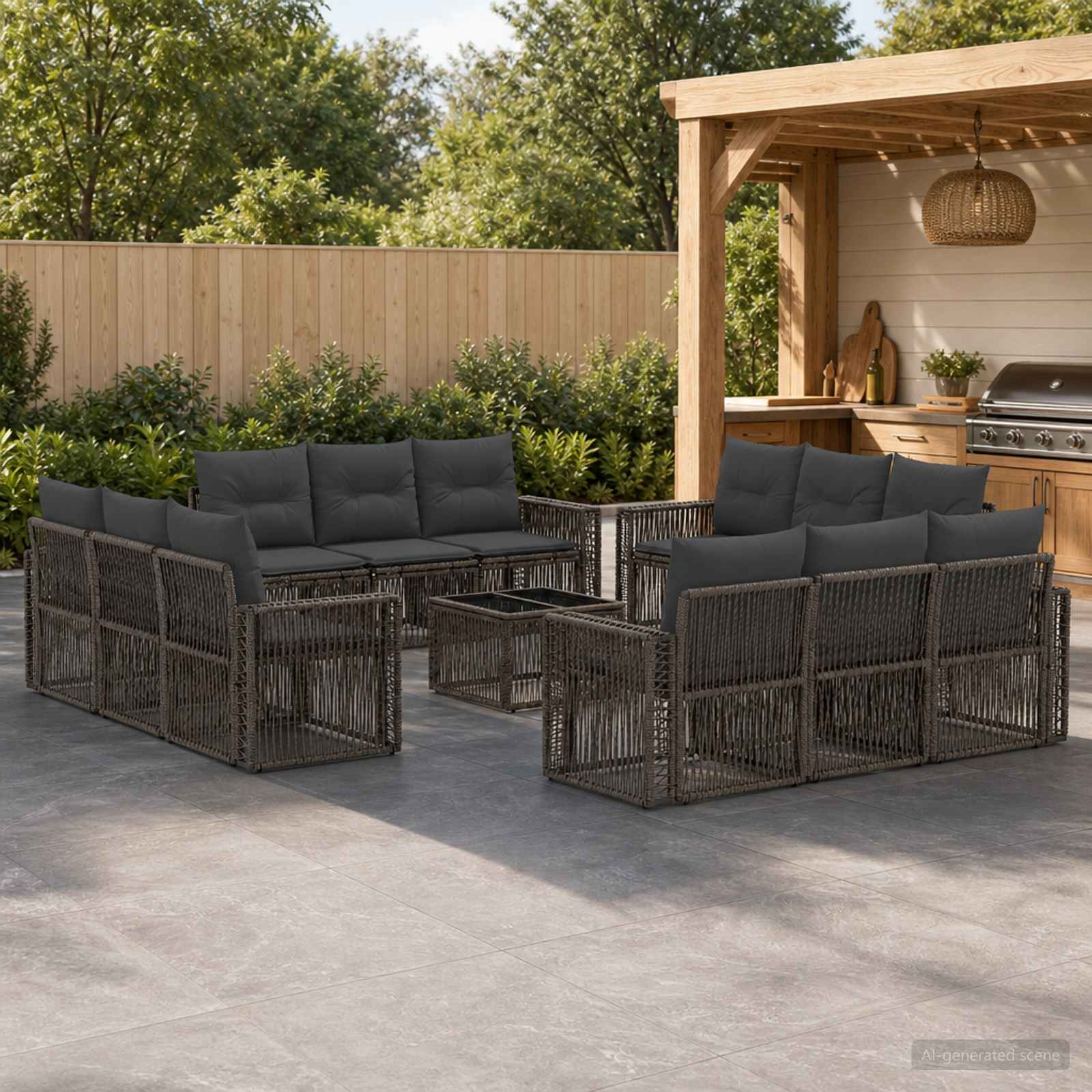 Gartensofa-set 13 stk. Grau und Dunkelgrau Poly-Rattan
