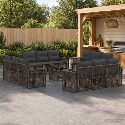 Gartensofa-set 13 stk. Grau und Dunkelgrau Poly-Rattan