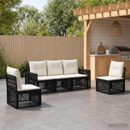 Gartensofa-set 5 stk. Schwarz und Cremeweiß Poly-Rattan