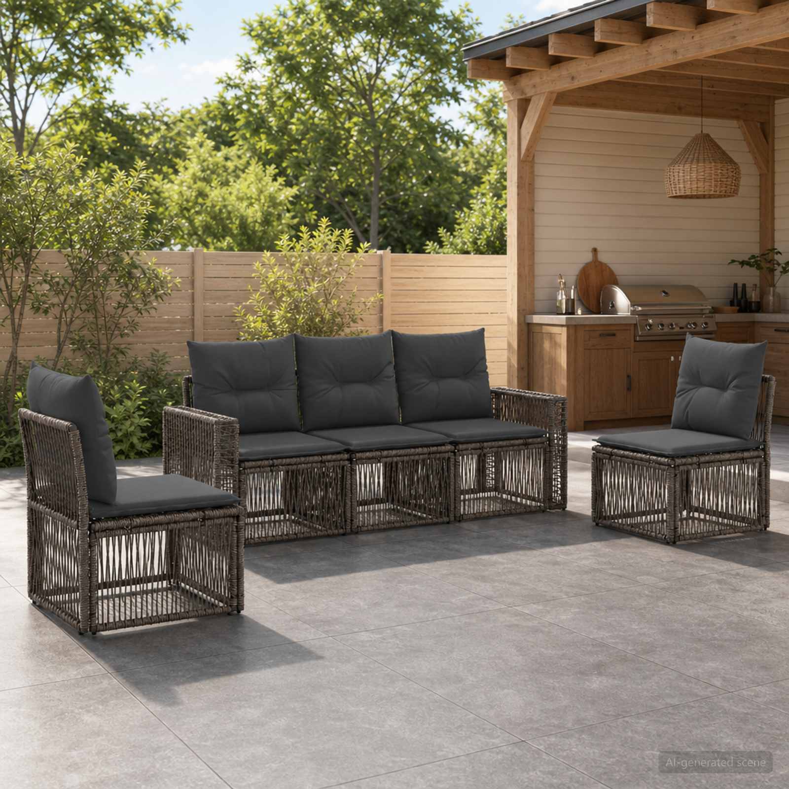 Gartensofa-set 5 pcs Grau und Dunkelgrau Poly-Rattan