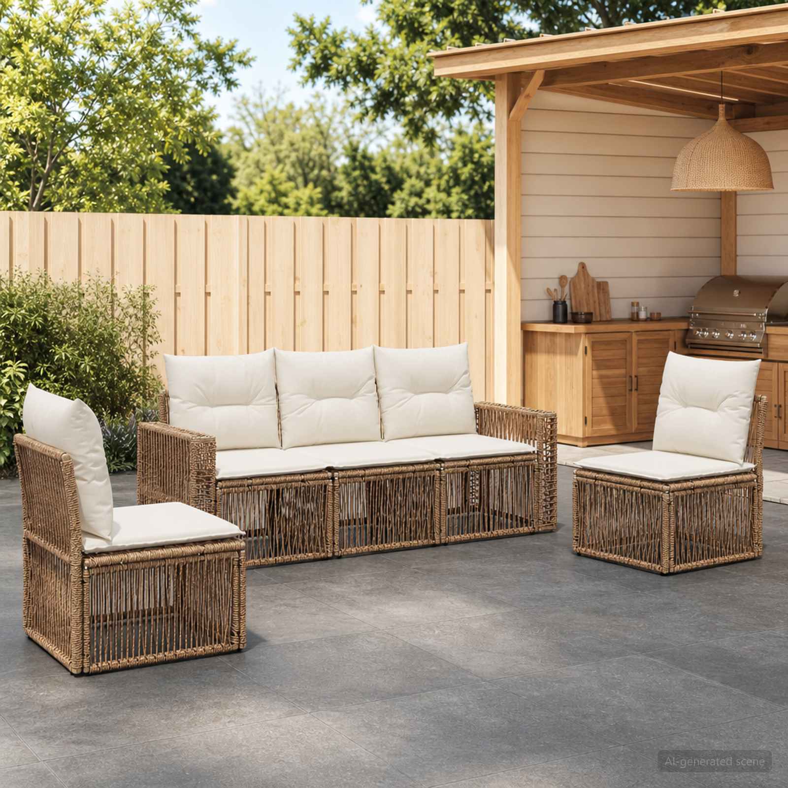 Gartensofa-set 5 stk. Beige und Cremeweiß Poly-Rattan