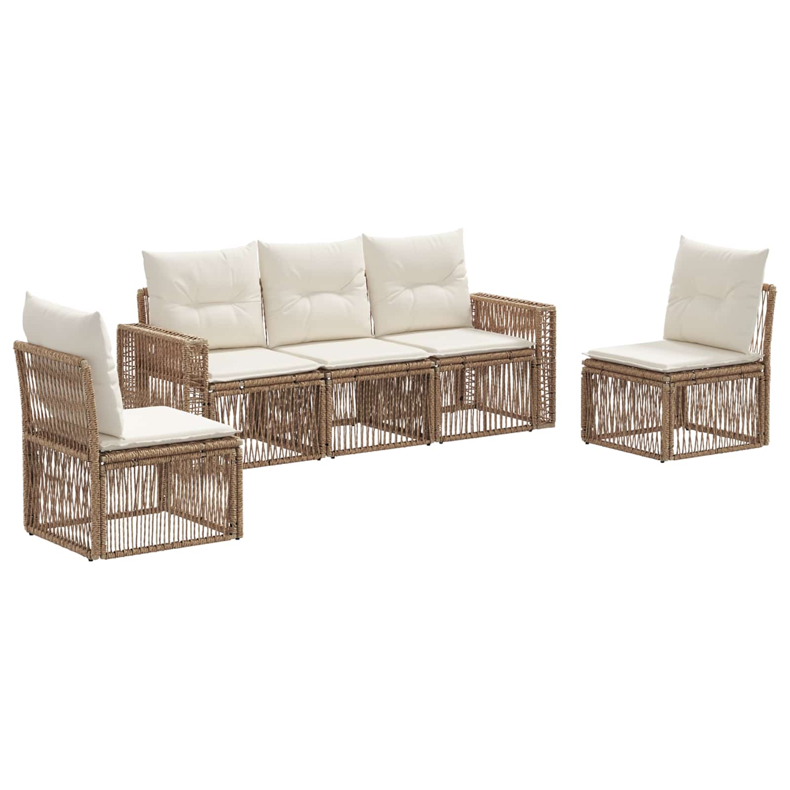 Gartensofa-set 5 stk. Beige und Cremeweiß Poly-Rattan