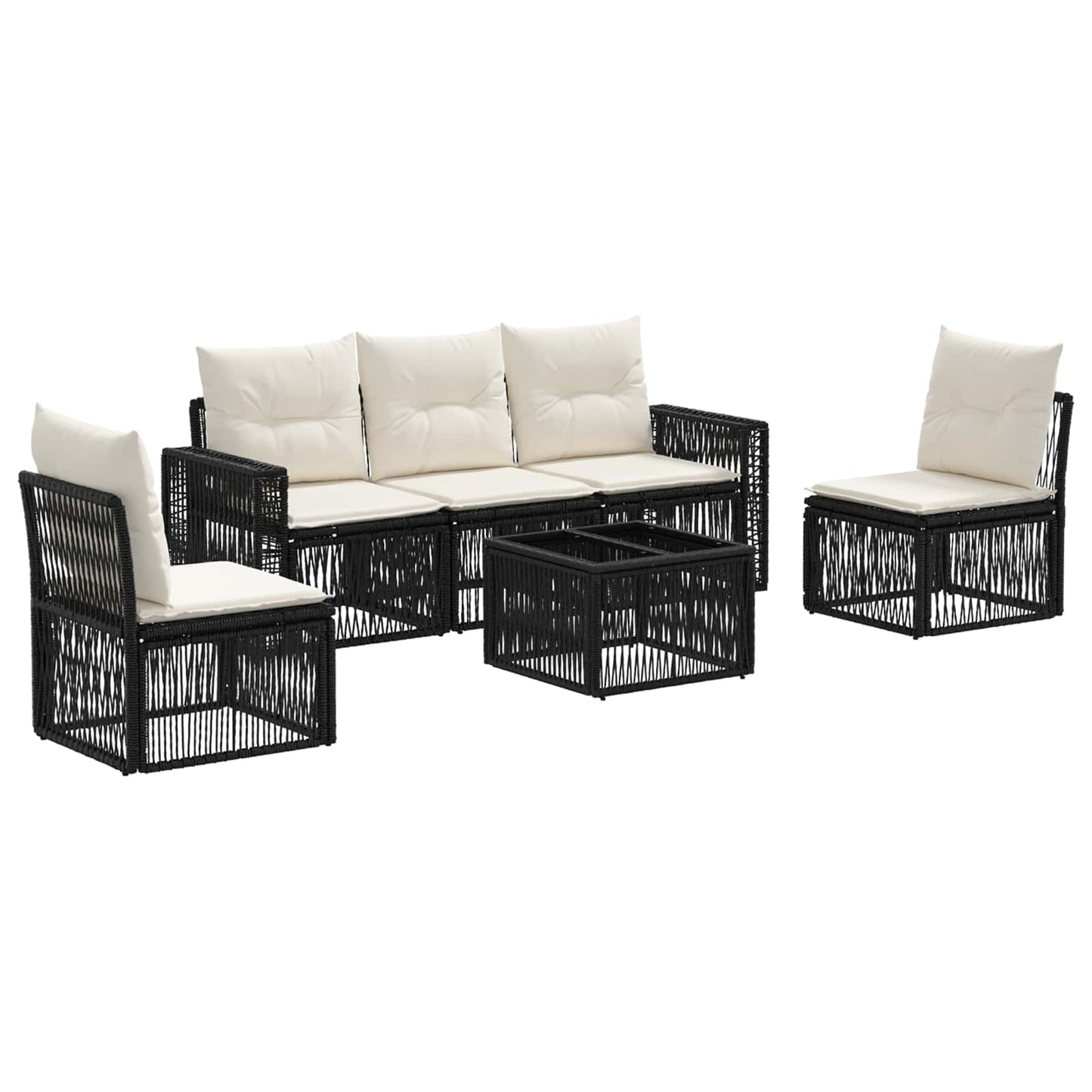 Gartensofa-set 6 stk. Schwarz und Cremeweiß Poly-Rattan