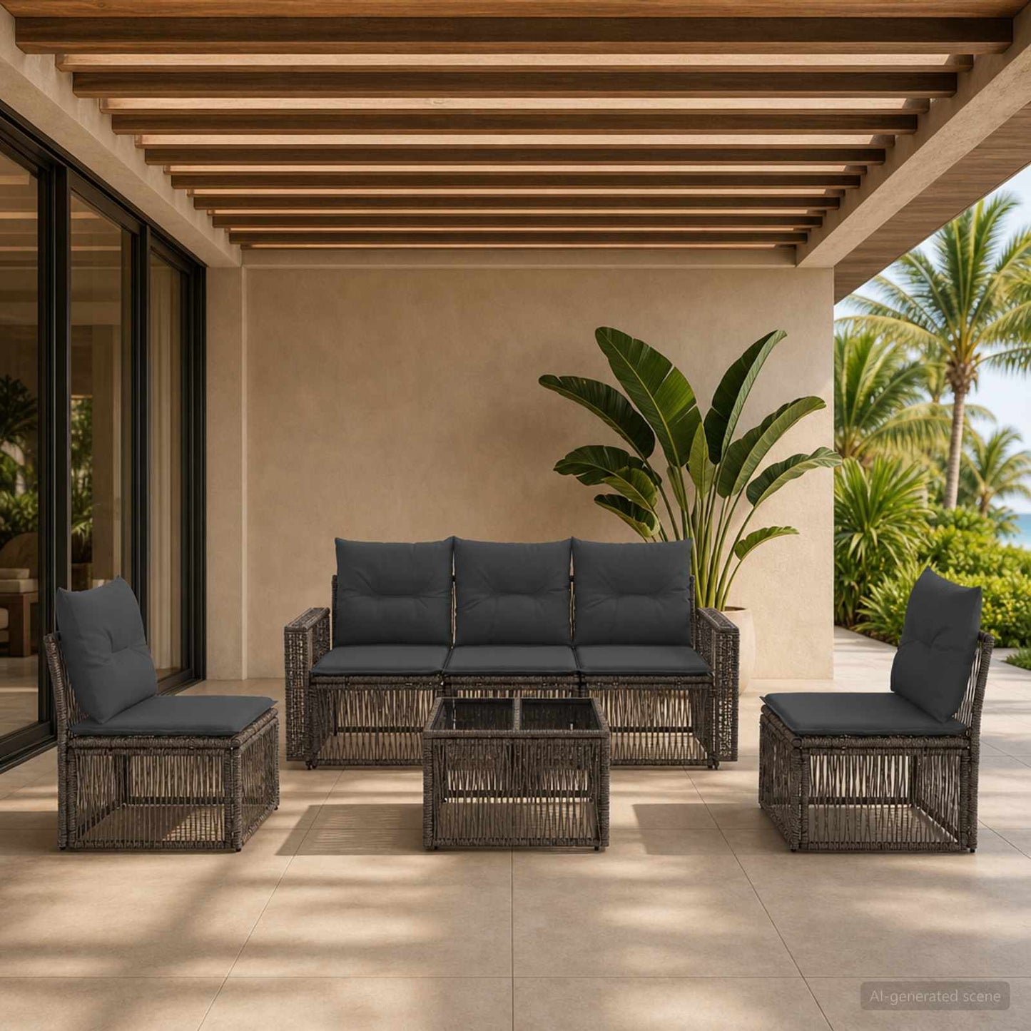 Gartensofa-set 6 stk. Grau und Dunkelgrau Poly-Rattan