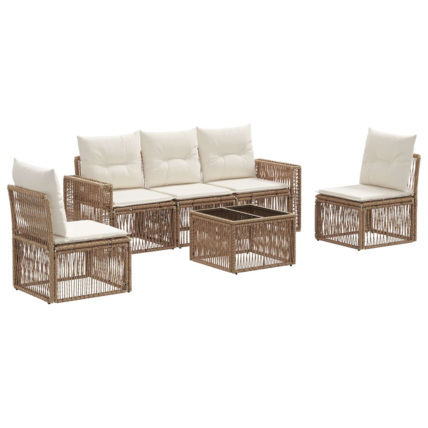 Gartensofa-set 6 pcs Beige und Cremeweiß Poly-Rattan