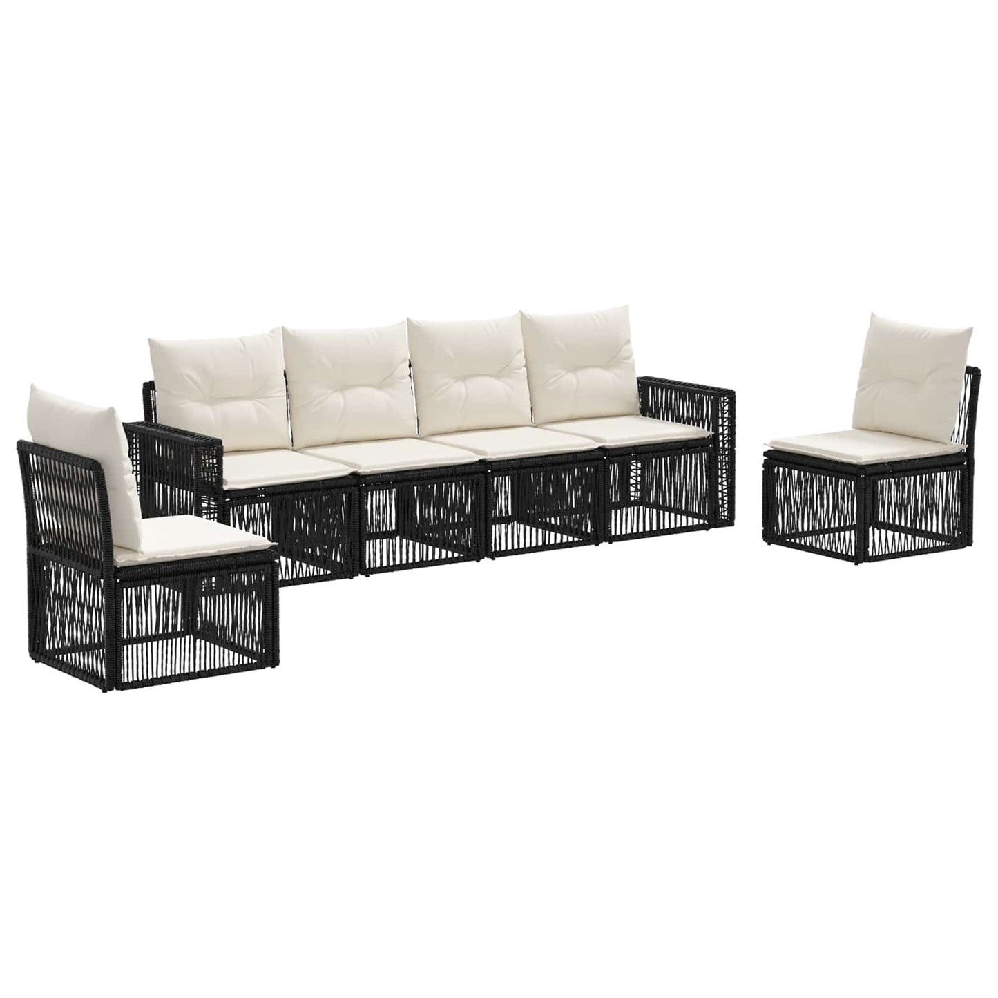 Gartensofa-set 6 pcs Schwarz und Cremeweiß Poly-Rattan