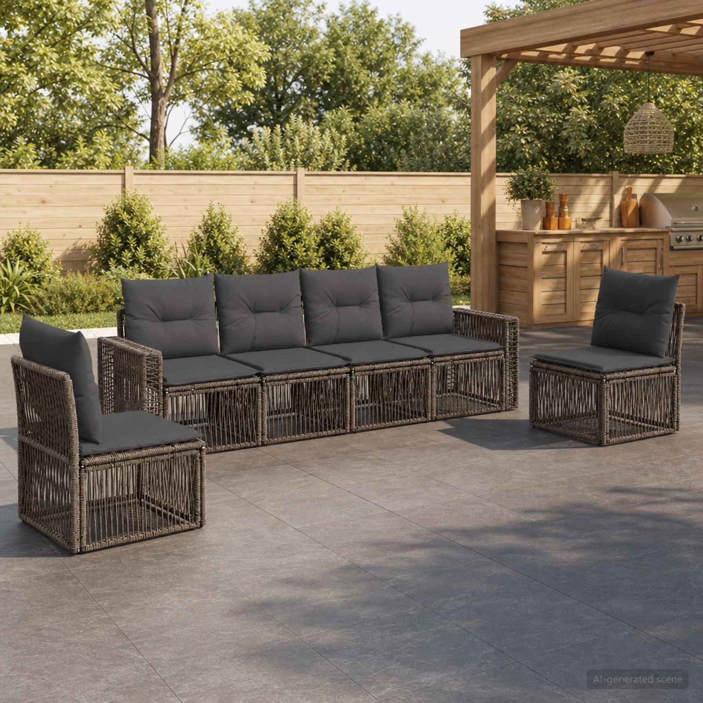 Gartensofa-set 6 pcs Grau und Dunkelgrau Poly-Rattan